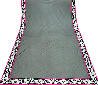 Indian Vintage Black Dupatta Net Mesh Long Stole Hand Embroidered Scarves Zari Border