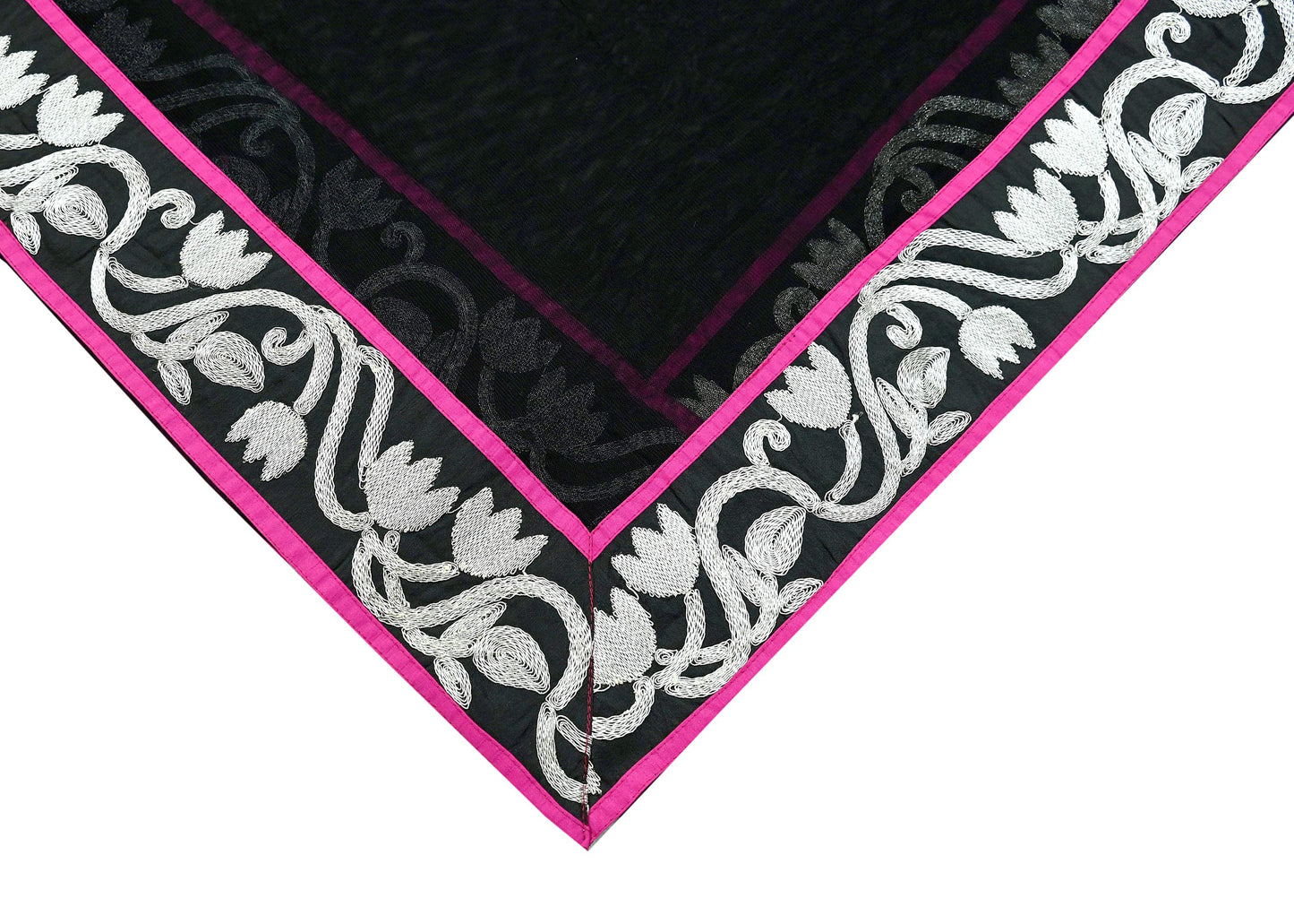 Indian Vintage Black Dupatta Net Mesh Long Stole Hand Embroidered Scarves Zari Border