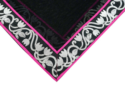 Indian Vintage Black Dupatta Net Mesh Long Stole Hand Embroidered Scarves Zari Border