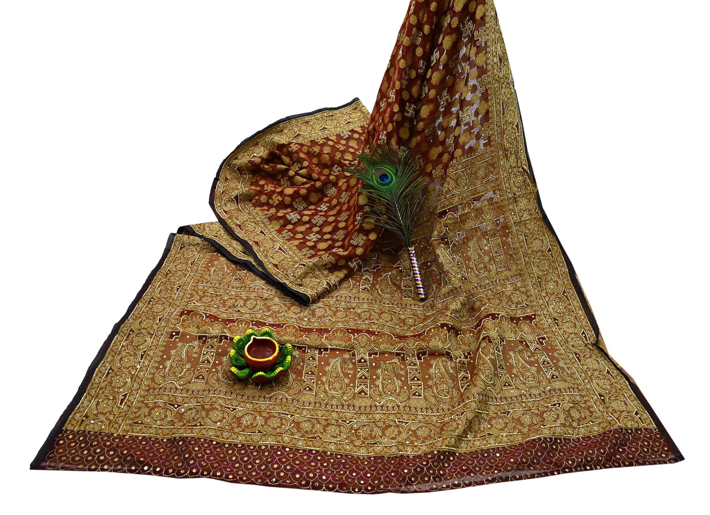 Indian Vintage Sari Maroon Hand Embroidered Saree Pure Organza Silk Craft Fabric 5Yd Ethnic Dress Making Crafting Quilting