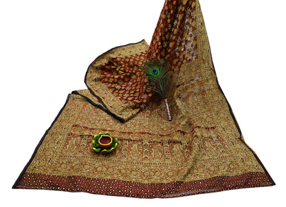 Indian Vintage Sari Maroon Hand Embroidered Saree Pure Organza Silk Craft Fabric 5Yd Ethnic Dress Making Crafting Quilting