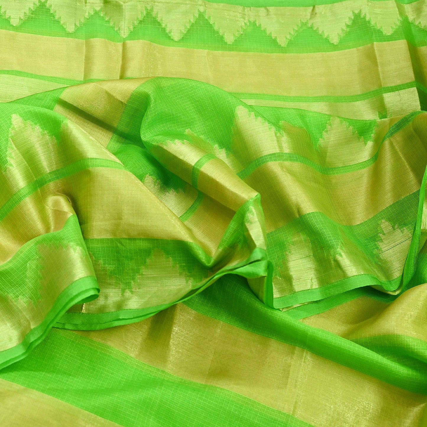Indian Vintage Sari Nion Green Artificial Silk Hand Woven Sarees 6yd Ethnic Craft Fabric Sewing Dress making Crafting Crafting Quilting