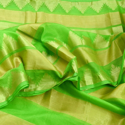 Indian Vintage Sari Nion Green Artificial Silk Hand Woven Sarees 6yd Ethnic Craft Fabric Sewing Dress making Crafting Crafting Quilting