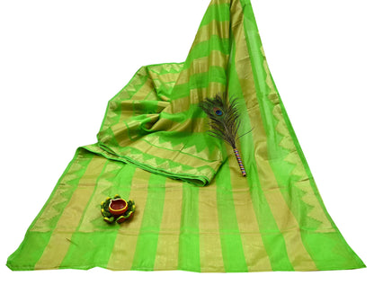 Indian Vintage Sari Nion Green Artificial Silk Hand Woven Sarees 6yd Ethnic Craft Fabric Sewing Dress making Crafting Crafting Quilting