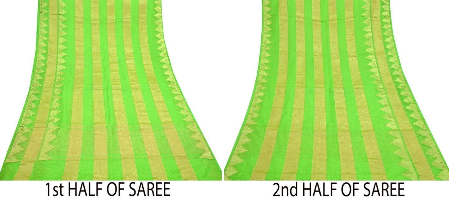 Indian Vintage Sari Nion Green Artificial Silk Hand Woven Sarees 6yd Ethnic Craft Fabric Sewing Dress making Crafting Crafting Quilting