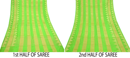 Indian Vintage Sari Nion Green Artificial Silk Hand Woven Sarees 6yd Ethnic Craft Fabric Sewing Dress making Crafting Crafting Quilting