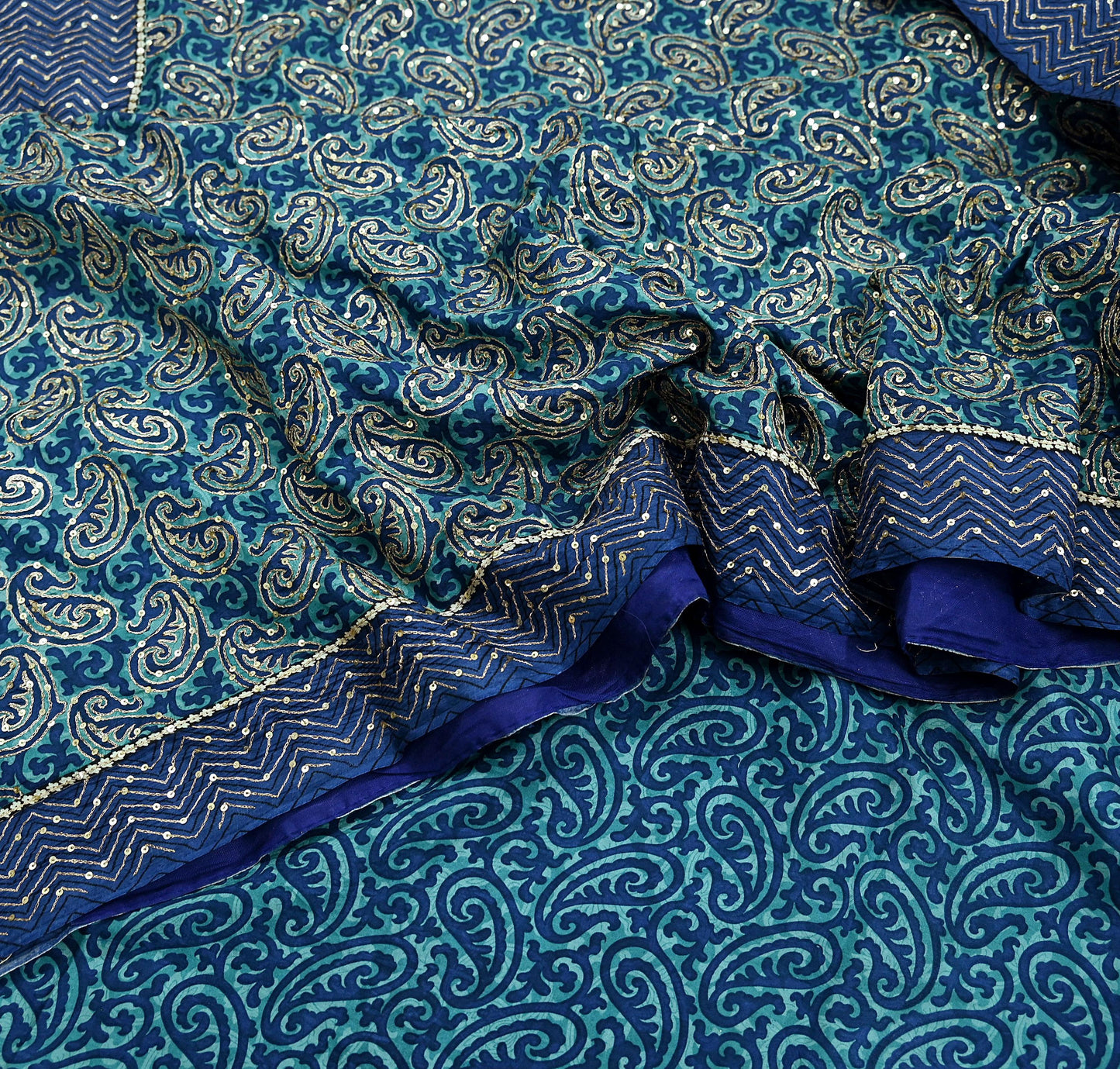 Indian Vintage Sari Blue Pure Silk Hand Embroidered Sarees 5Yd Craft Fabric Sewing soft Quilting Crafting Upcycle Ethnic Bollywood sarees