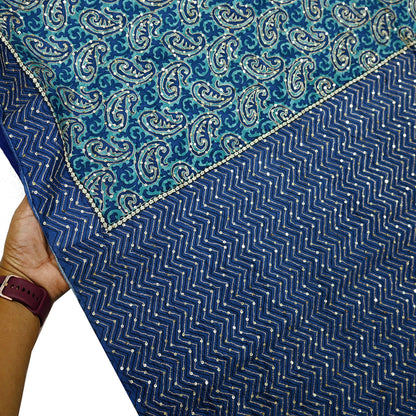 Indian Vintage Sari Blue Pure Silk Hand Embroidered Sarees 5Yd Craft Fabric Sewing soft Quilting Crafting Upcycle Ethnic Bollywood sarees