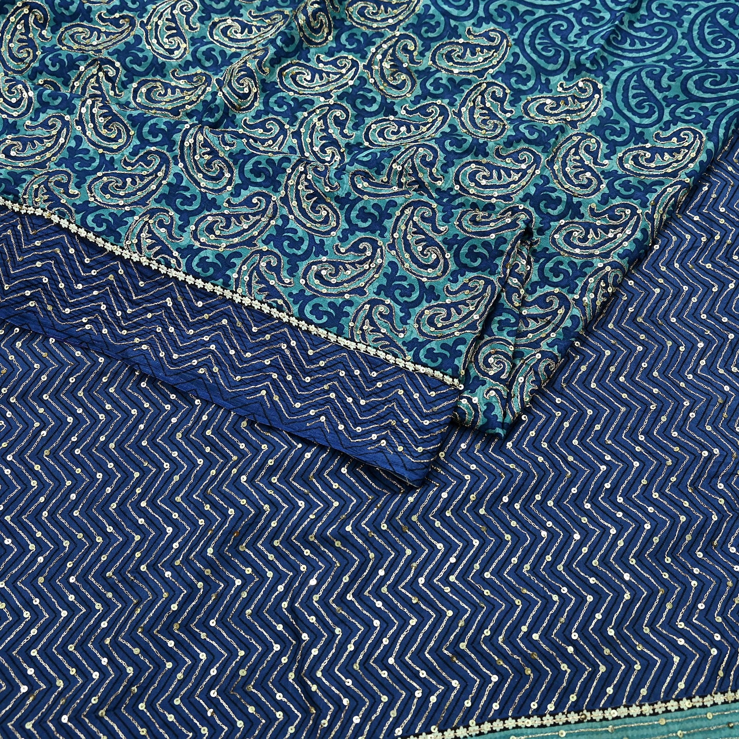 Indian Vintage Sari Blue Pure Silk Hand Embroidered Sarees 5Yd Craft Fabric Sewing soft Quilting Crafting Upcycle Ethnic Bollywood sarees