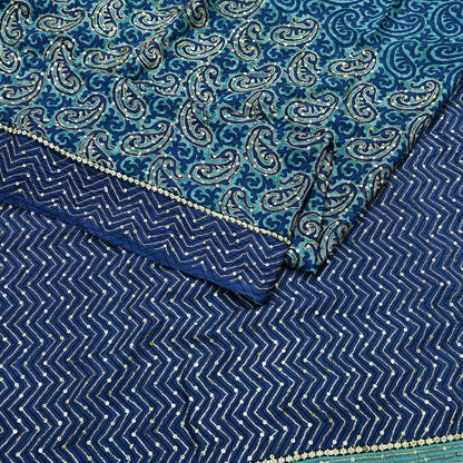 Indian Vintage Sari Blue Pure Silk Hand Embroidered Sarees 5Yd Craft Fabric Sewing soft Quilting Crafting Upcycle Ethnic Bollywood sarees