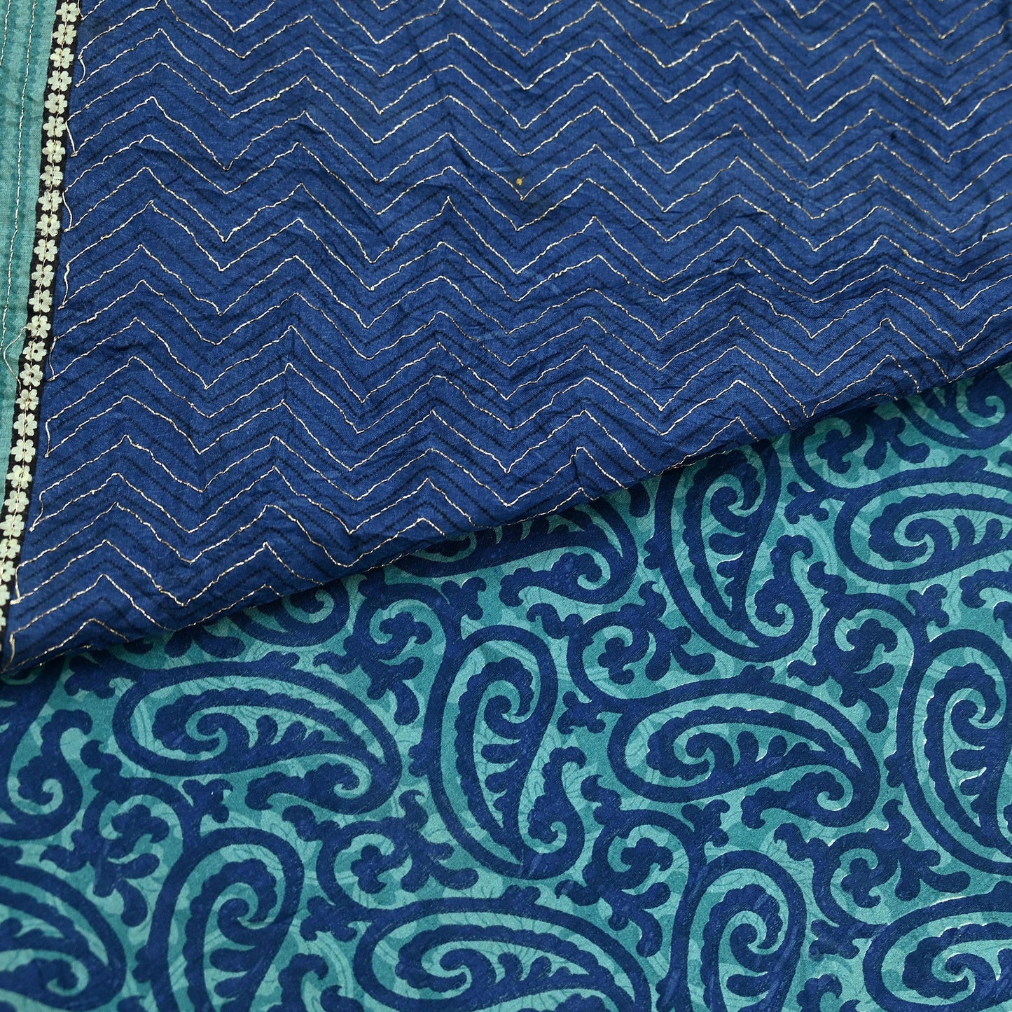 Indian Vintage Sari Blue Pure Silk Hand Embroidered Sarees 5Yd Craft Fabric Sewing soft Quilting Crafting Upcycle Ethnic Bollywood sarees