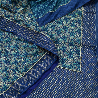 Indian Vintage Sari Blue Pure Silk Hand Embroidered Sarees 5Yd Craft Fabric Sewing soft Quilting Crafting Upcycle Ethnic Bollywood sarees