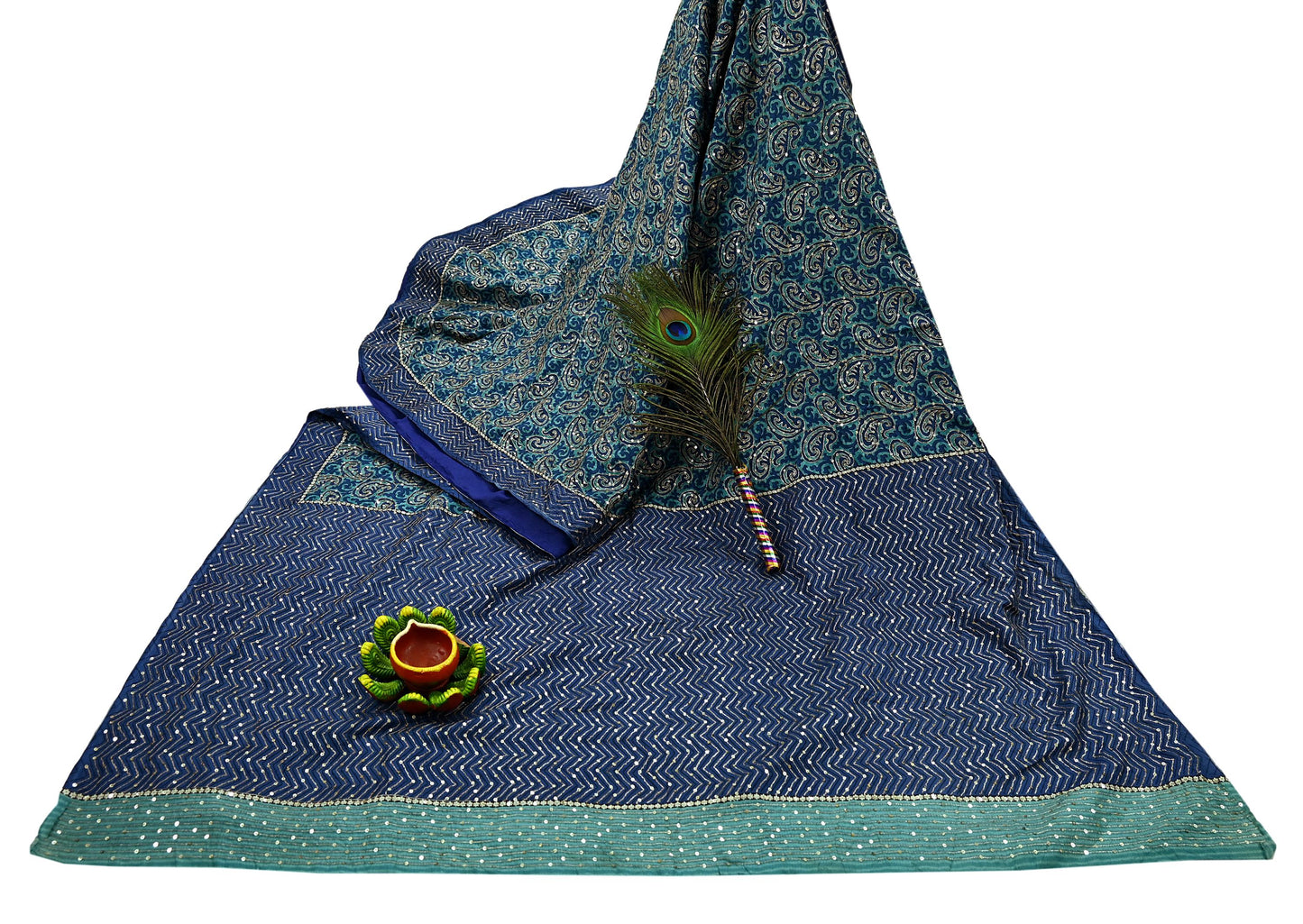 Indian Vintage Sari Blue Pure Silk Hand Embroidered Sarees 5Yd Craft Fabric Sewing soft Quilting Crafting Upcycle Ethnic Bollywood sarees