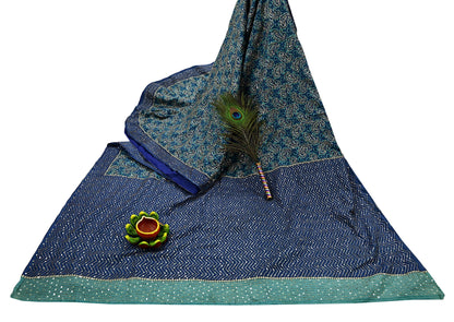 Indian Vintage Sari Blue Pure Silk Hand Embroidered Sarees 5Yd Craft Fabric Sewing soft Quilting Crafting Upcycle Ethnic Bollywood sarees