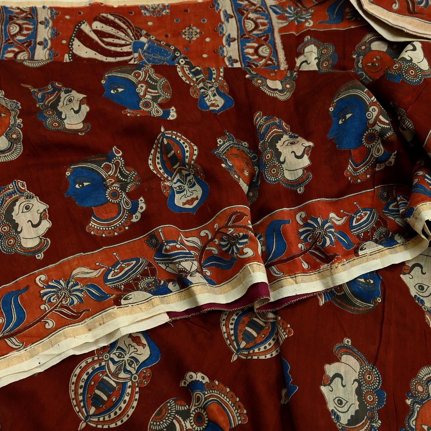 Indian Vintage Sari Pure chanderi Silk Kalamkari Print Saree Craft Fabric 5Yd Soft Zari Border Dress making bollywood silk saree Crafting