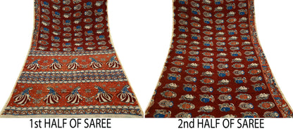 Indian Vintage Sari Pure chanderi Silk Kalamkari Print Saree Craft Fabric 5Yd Soft Zari Border Dress making bollywood silk saree Crafting