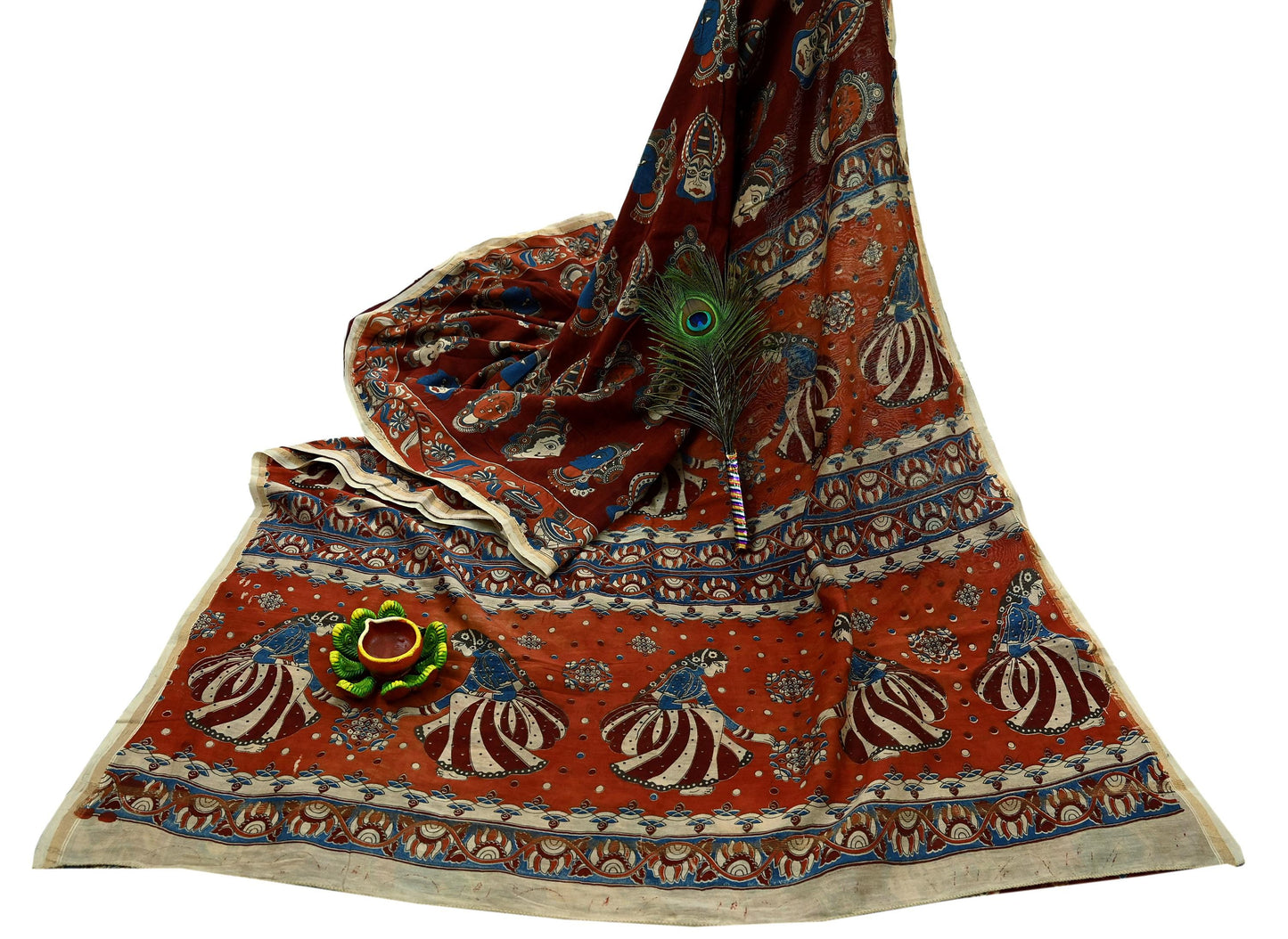 Indian Vintage Sari Pure chanderi Silk Kalamkari Print Saree Craft Fabric 5Yd Soft Zari Border Dress making bollywood silk saree Crafting