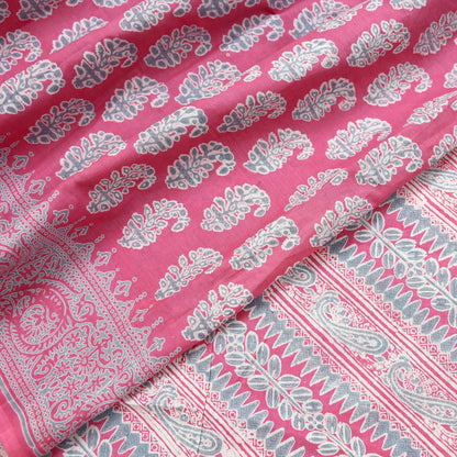 Indian Vintage Sari Pink & Gray Block Printed 100% Pure Cotton Saree Craft Fabric 5Yd Sewing Sarong Wrap Boho Dress Making Crafting Quilting