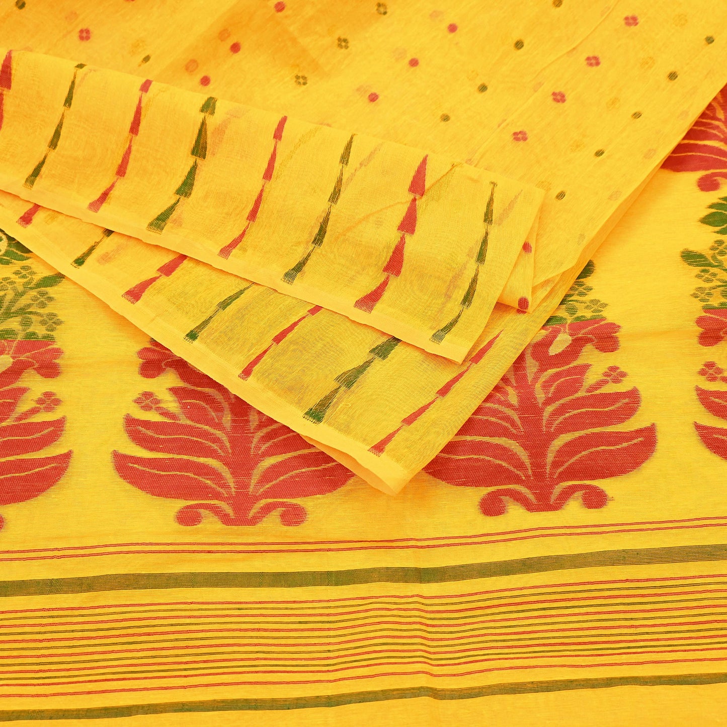 Indian Vintage Sarees Yellow Cotton Hand Woven Jamdani Sari 5yd Ethnic Floral Craft Fabric Dress making Upcycle Crafting Quilting