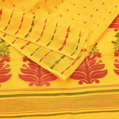 Indian Vintage Sarees Yellow Cotton Hand Woven Jamdani Sari 5yd Ethnic Floral Craft Fabric Dress making Upcycle Crafting Quilting