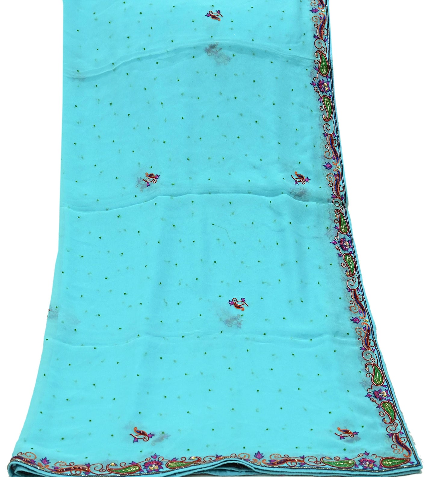 Indian Vintage Blue Dupatta Pure Georgette silk Long Stole Hand Embroidered Scarves Stole Veil Wrap Sequins Dabka/ Zardozi