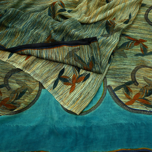 Indian Vintage Sari 100% Pure Georgette Silk Block Printed Sarees Sewing 5yd Craft Soft Dress Designing for Crafting Abstract