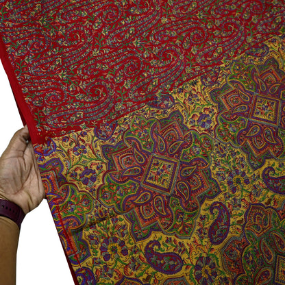 Indian Vintage Sari Red 100% Pure Silk Printed Saree Craft Fabric 6yd Sewing DressMaking  Soft Abstract Crafting Quilting Upcycle