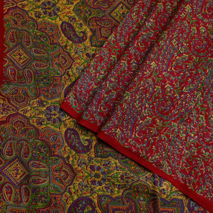 Indian Vintage Sari Red 100% Pure Silk Printed Saree Craft Fabric 6yd Sewing DressMaking  Soft Abstract Crafting Quilting Upcycle