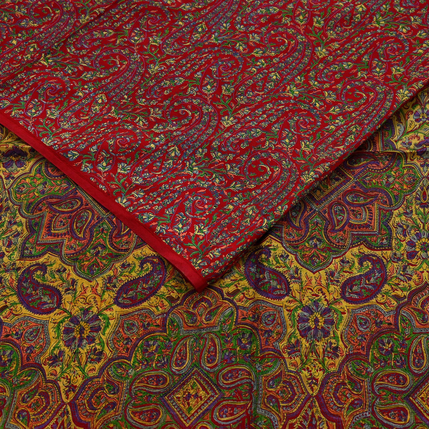 Indian Vintage Sari Red 100% Pure Silk Printed Saree Craft Fabric 6yd Sewing DressMaking  Soft Abstract Crafting Quilting Upcycle