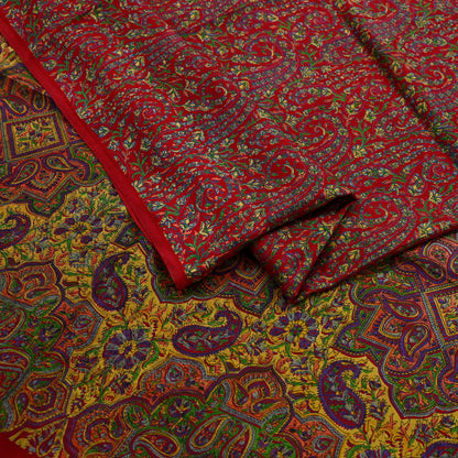 Indian Vintage Sari Red 100% Pure Silk Printed Saree Craft Fabric 6yd Sewing DressMaking  Soft Abstract Crafting Quilting Upcycle