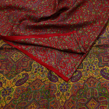 Indian Vintage Sari Red 100% Pure Silk Printed Saree Craft Fabric 6yd Sewing DressMaking  Soft Abstract Crafting Quilting Upcycle