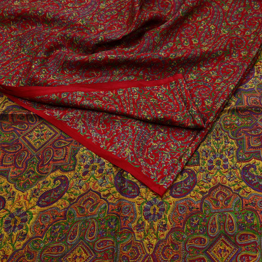 Indian Vintage Sari Red 100% Pure Silk Printed Saree Craft Fabric 6yd Sewing DressMaking  Soft Abstract Crafting Quilting Upcycle