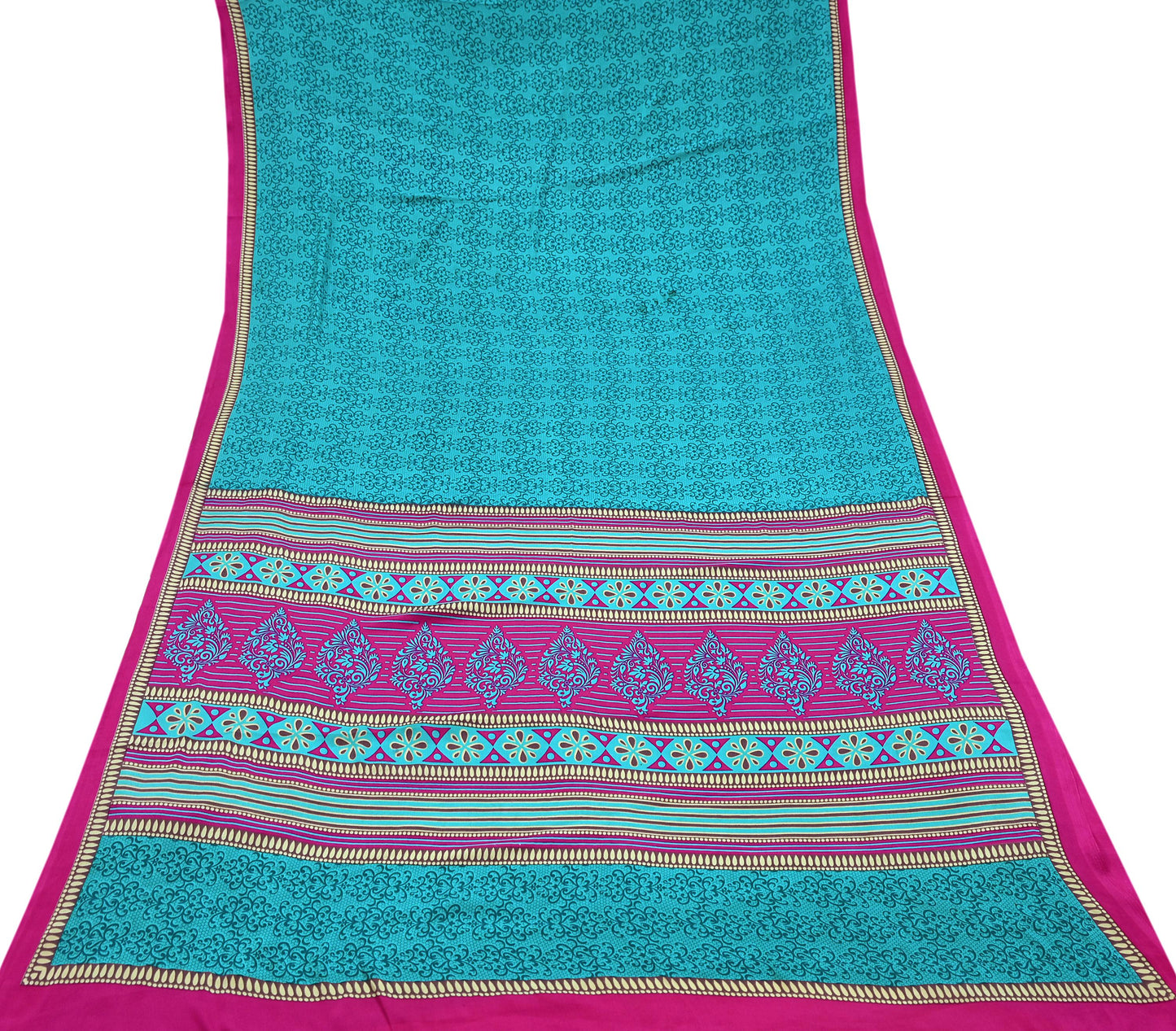 Indian Vintage Moss Crepe Saree | Printed Floral Sari Fabric | 6 Yards | Soft Craft Fabric for Sewing, Dressmaking, Quilting,Upcycling