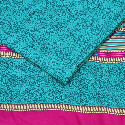 Indian Vintage Moss Crepe Saree | Printed Floral Sari Fabric | 6 Yards | Soft Craft Fabric for Sewing, Dressmaking, Quilting,Upcycling