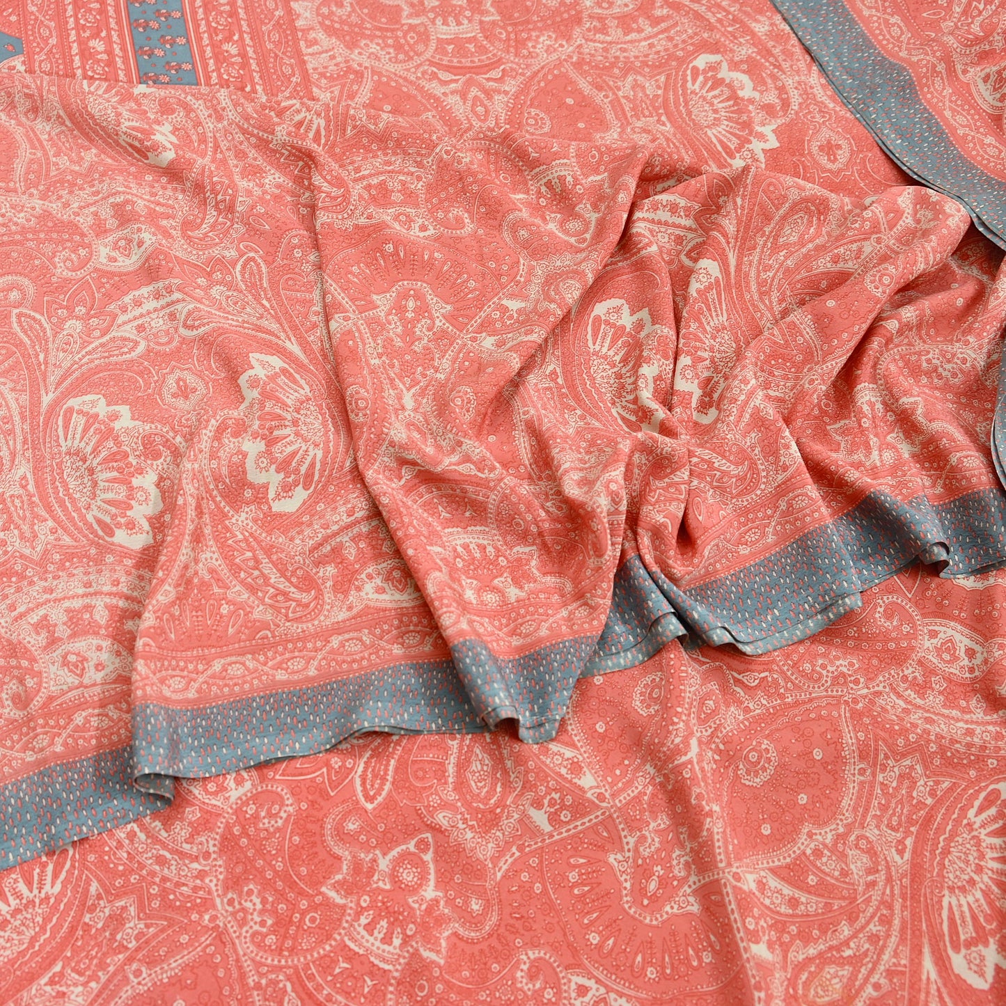 Indian Vintage Moss Crepe Saree | Printed Floral Sari Fabric | 6 Yards | Soft Craft Fabric for Sewing, Dressmaking, Quilting,Upcycling