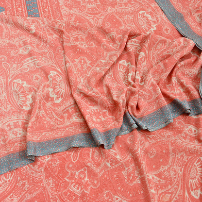 Indian Vintage Moss Crepe Saree | Printed Floral Sari Fabric | 6 Yards | Soft Craft Fabric for Sewing, Dressmaking, Quilting,Upcycling