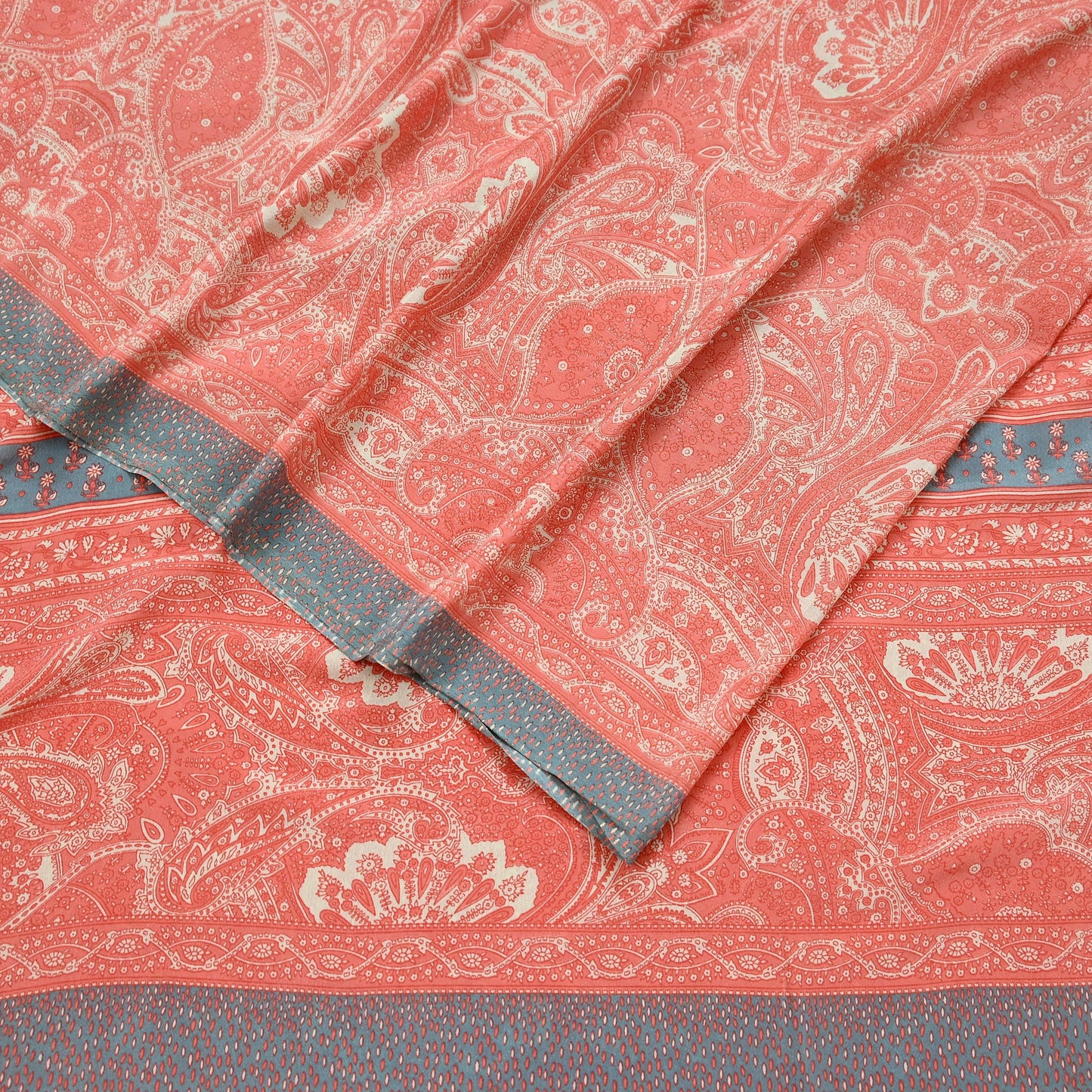 Indian Vintage Moss Crepe Saree | Printed Floral Sari Fabric | 6 Yards | Soft Craft Fabric for Sewing, Dressmaking, Quilting,Upcycling