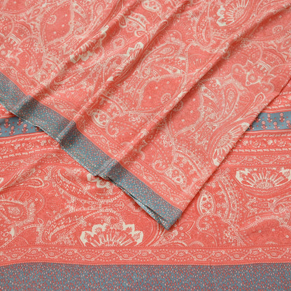 Indian Vintage Moss Crepe Saree | Printed Floral Sari Fabric | 6 Yards | Soft Craft Fabric for Sewing, Dressmaking, Quilting,Upcycling