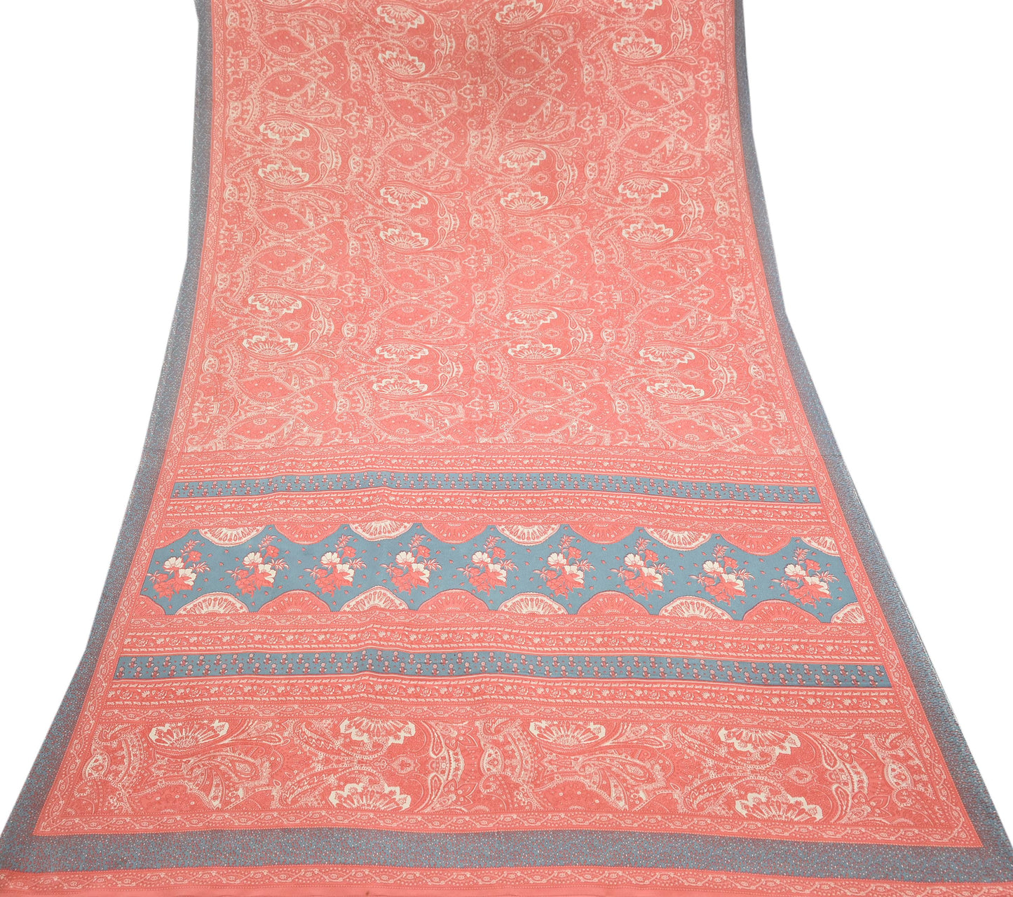 Indian Vintage Moss Crepe Saree | Printed Floral Sari Fabric | 6 Yards | Soft Craft Fabric for Sewing, Dressmaking, Quilting,Upcycling