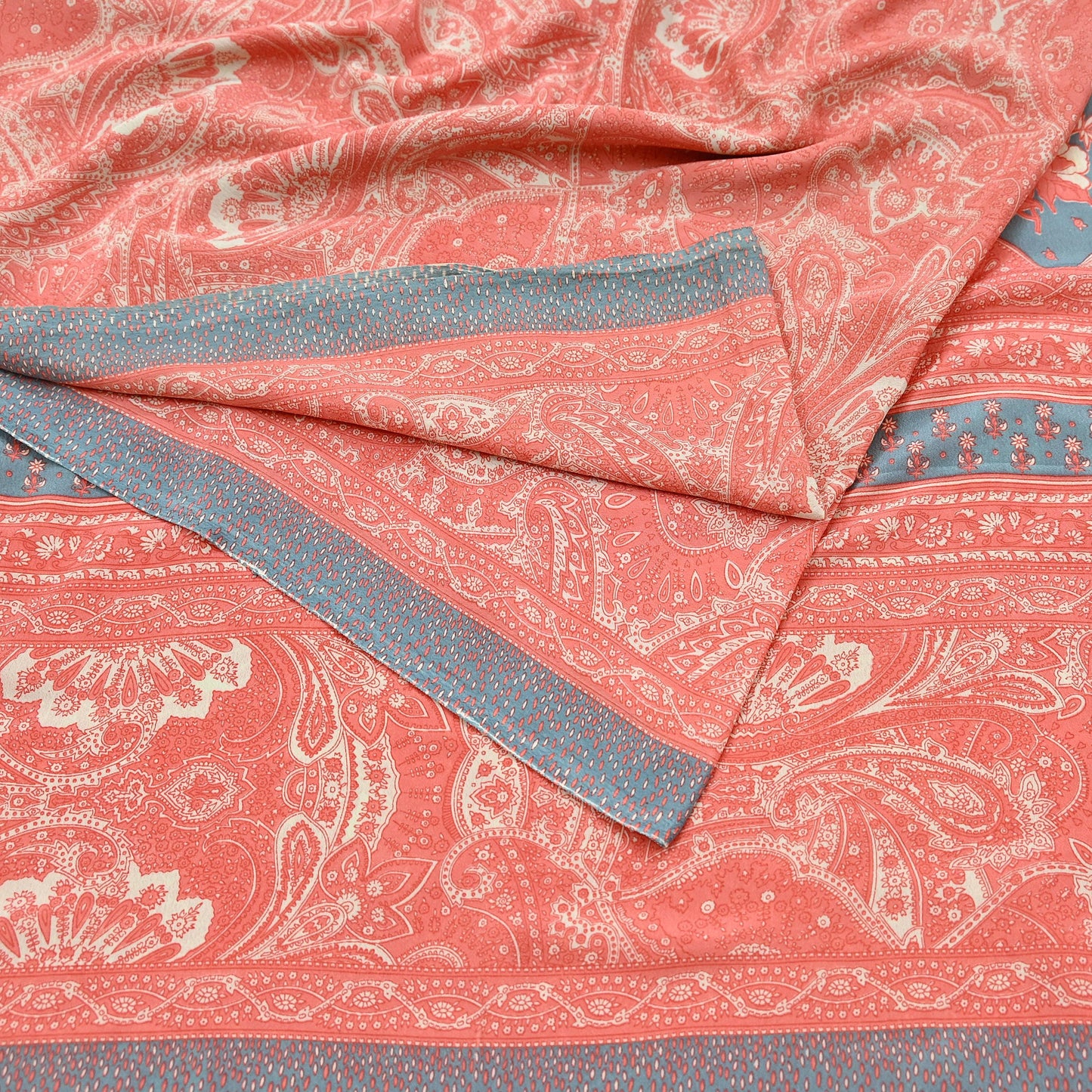 Indian Vintage Moss Crepe Saree | Printed Floral Sari Fabric | 6 Yards | Soft Craft Fabric for Sewing, Dressmaking, Quilting,Upcycling