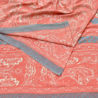 Indian Vintage Moss Crepe Saree | Printed Floral Sari Fabric | 6 Yards | Soft Craft Fabric for Sewing, Dressmaking, Quilting,Upcycling