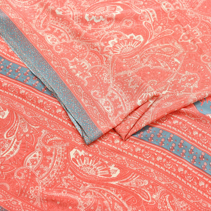 Indian Vintage Moss Crepe Saree | Printed Floral Sari Fabric | 6 Yards | Soft Craft Fabric for Sewing, Dressmaking, Quilting,Upcycling