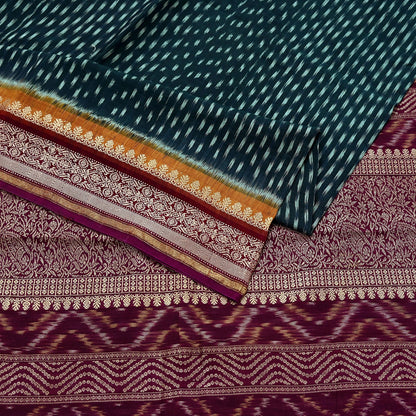 Indian Vintage Sari Black & Maroon Hand woven Sambalpuri Ikat Saree Pure Silk Craft Fabric 5Yd Ethnic Chackra Zari Border