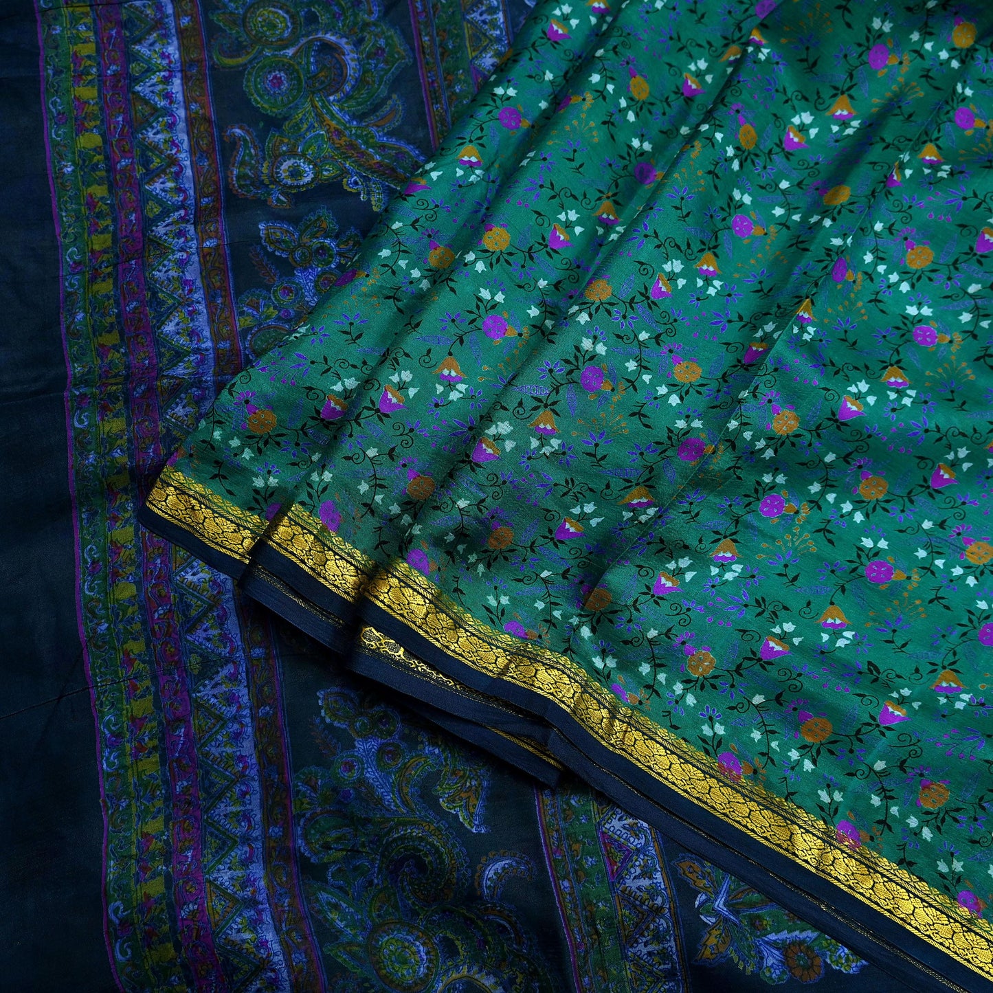 Indian Vintage Sari Pure Silk Printed Saree Craft Fabric 5yard Sewing DressMaking Soft Wrap Floral Zari Crafting Quilting Upcycle