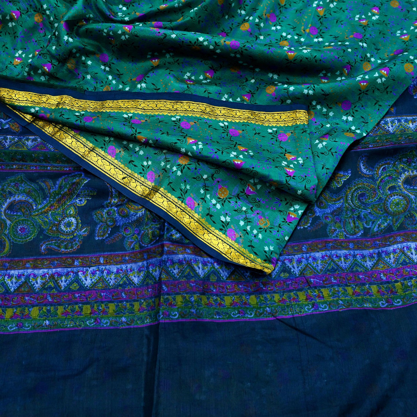 Indian Vintage Sari Pure Silk Printed Saree Craft Fabric 5yard Sewing DressMaking Soft Wrap Floral Zari Crafting Quilting Upcycle