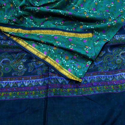 Indian Vintage Sari Pure Silk Printed Saree Craft Fabric 5yard Sewing DressMaking Soft Wrap Floral Zari Crafting Quilting Upcycle