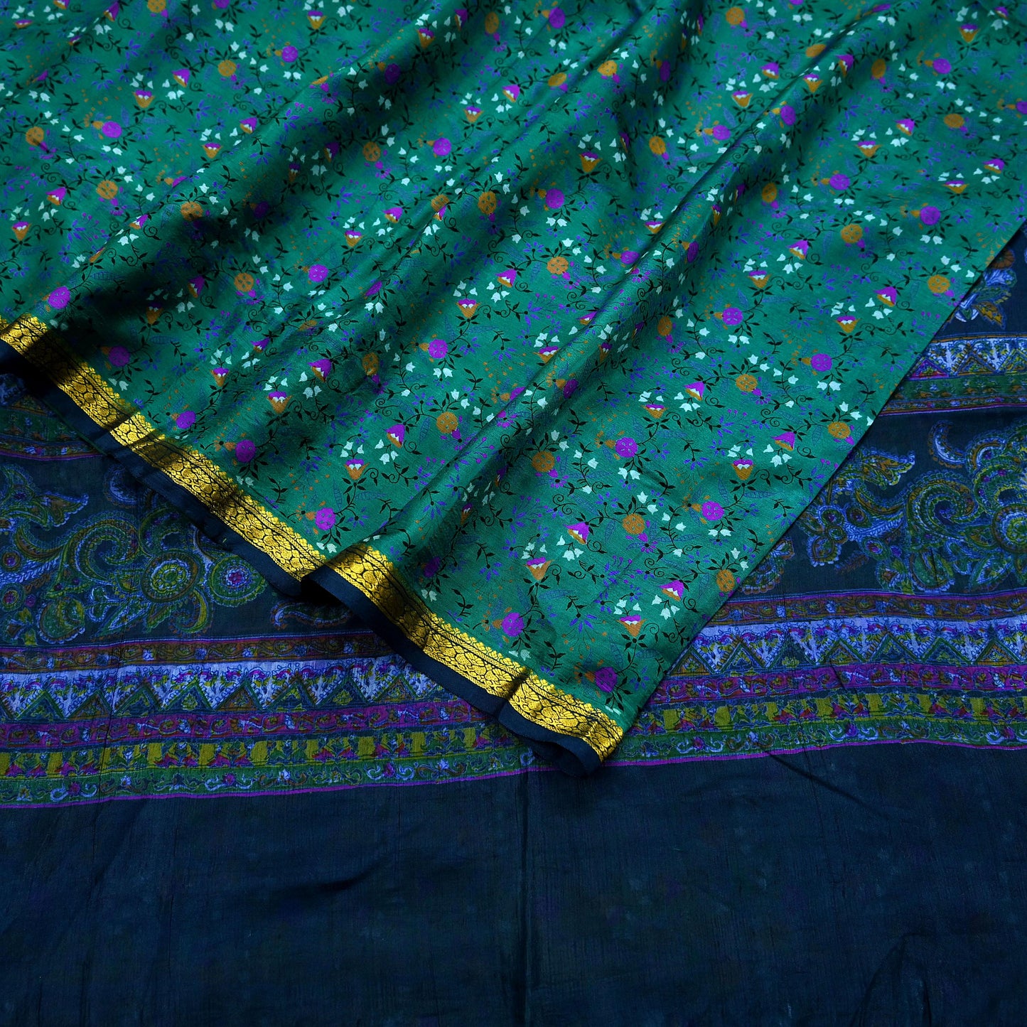 Indian Vintage Sari Pure Silk Printed Saree Craft Fabric 5yard Sewing DressMaking Soft Wrap Floral Zari Crafting Quilting Upcycle