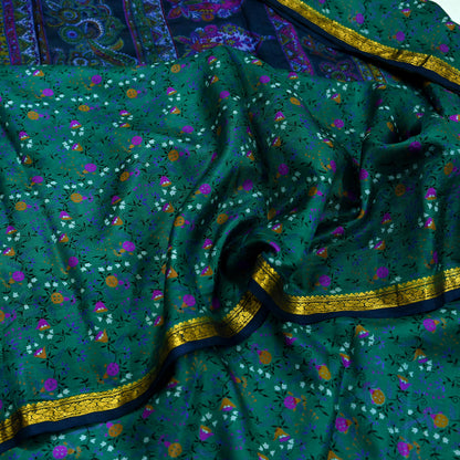 Indian Vintage Sari Pure Silk Printed Saree Craft Fabric 5yard Sewing DressMaking Soft Wrap Floral Zari Crafting Quilting Upcycle