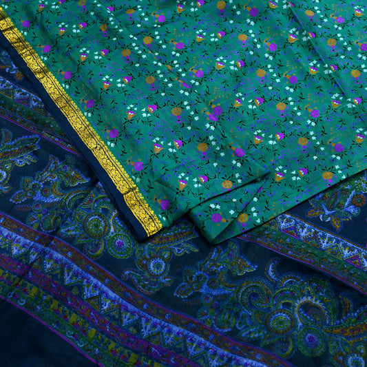 Indian Vintage Sari Pure Silk Printed Saree Craft Fabric 5yard Sewing DressMaking Soft Wrap Floral Zari Crafting Quilting Upcycle