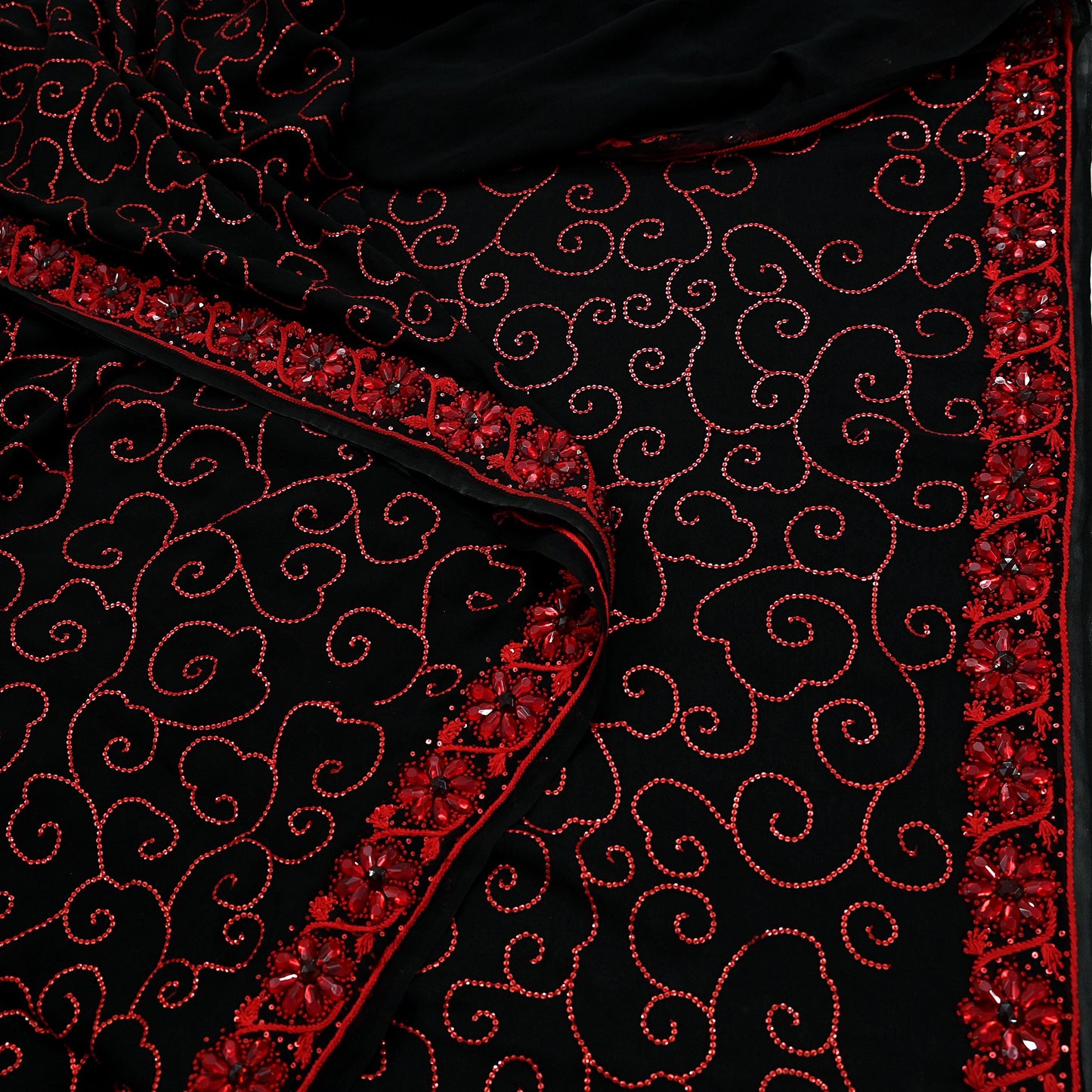 Indian Vintage Heavy Sarees Black Pure Georgette Silk Hand Embroidered Sari Fabric 5Yd Sewing Ethnic Sequins Wedding sarees Dress making